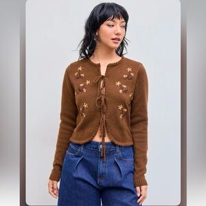 Cider Brown Floral Embroidery Women's Sweater
